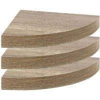 Kelvenix 3 x Anthracite Oak Floating Wooden Wall Mount Corner Shelf Display Unit MDF Shelf in Brown