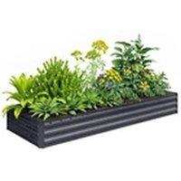 EONLION Grey Galvanised Garden Metal Planter Box with Open Bottom in Dark Grey