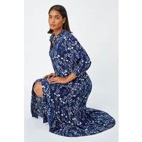 Roman Women's Floral Print Midi Shirt Dress in Navy | Size: 10