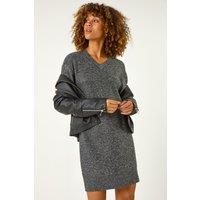 Roman Women's Sequin Detail Stretch Jumper Dress in Dark Grey | Size: 18