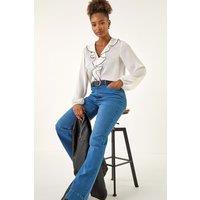 Roman Women's Pocket Stretch Flare Jeans in Mid Blue | Size: 10