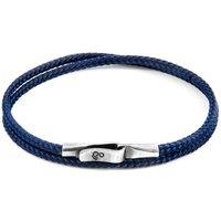 ANCHOR & CREW Men's Liverpool Silver & Rope Bracelet in Navy | Size: 23 cm