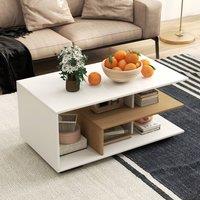 Costway Modern Rectangular Center Table Wooden Coffee Table w/ L-shaped Middle Shelf in White