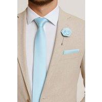 AJVANI Men's Formal Wedding Pocket Square + Bowtie + Flower Buttonhole Pin + Tie Set in Light Blue