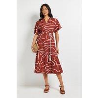 Wallis Women's Abstract Belted Midi Dress in Chocolate | Size: 10