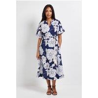 Wallis Women's Petite Floral Belted Midi Dress in Navy | Size: 10