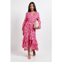 Wallis Women's Petite Floral Print Button Midi Shirt Dress in Pink | Size: 16