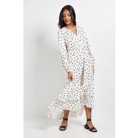 Wallis Women's Petite Polka Dot Print Button Midi Shirt Dress in Ivory | Size: 16
