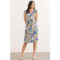 Klass. Women's Leaf Print Pleated Dress in Green | Size: XL