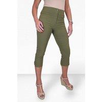 Paulo Due Women's Cropped Capri Stretch Trousers in Olive | Size: 10