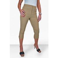 Paulo Due Women's Cropped Capri Stretch Trousers in Beige | Size: 16