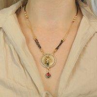 The Colourful Aura Women's Indian Ethnic Black Beads Mangalsutra Wedding Asian Pendant Necklace | Size: 18 inches
