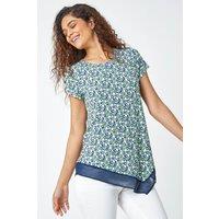 Roman Women's Floral Asymmetric Chiffon Hem Tunic Top in Green | Size: 10