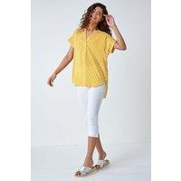 Roman Women's Abstract Print Woven Pleat Front V-Neck Top in Yellow | Size: 12