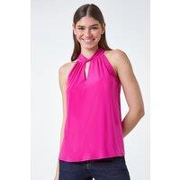 Roman Women's Twist Neck Tie Back Stretch Top in Cerise | Size: 18