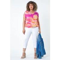 Roman Women's Curve Abstract Overlay Bubble Hem Top in Pink | Size: 30-32