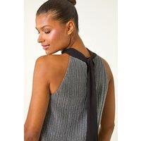 Roman Women's Glitter Plisse Halter Neck Top in Silver | Size: 20