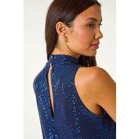 Roman Women's Shimmer Halterneck Stretch Top in Navy | Size: 20