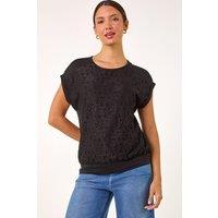 Roman Women's Lace Panel Stretch Jersey Top in Black | Size: 10