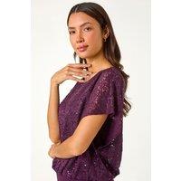 Roman Women's Sequin Lace Overlay Stretch Top in Purple | Size: 20