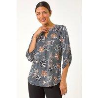 Roman Women's Floral Textured Print Stretch Blouse in Dark Grey | Size: 10