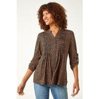 Roman Women's Spot Print V-Neck Stretch Shirt in Black | Size: 10