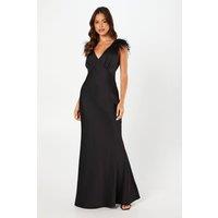 Coast Women's Feather Shoulder Detail V Neck Satin Black Maxi Dress | Size: 8