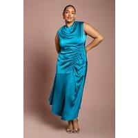 Coast Women's Plus Drape Side Cap Sleeve Midi Dress in Teal | Size: 20