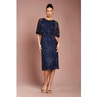 Coast Women's Floral Embellished Cape Midi Dress in Navy | Size: 8