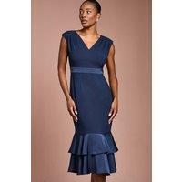Coast Women's Satin Back Crepe Dress With Peplum in Navy | Size: 14