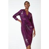Roman Women's Sequin Gathered Wrap Stretch Dress in Cerise | Size: 14