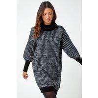 Roman Women's Contrast Roll Neck Jumper Dress in Charcoal | Size: 20