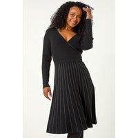 Roman Women's Petite Metallic Pleat Knitted Dress in Black | Size: 18