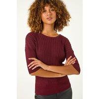 Roman Women's Sparkly Ribbed Batwing Knit Jumper in Wine | Size: 20