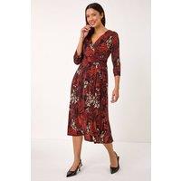 Roman Women's Leaf Print Wrap Midi Stretch Dress in Orange | Size: 10