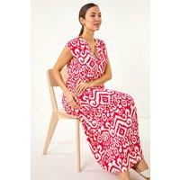 Roman Women's Aztec Print Midi Smock Dress in Fuchsia | Size: 10