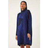 Roman Women's Geometric Knit Jumper Dress in Blue | Size: Small