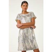 Roman Women's Sequin Shimmer Stretch Dress in Silver | Size: 12