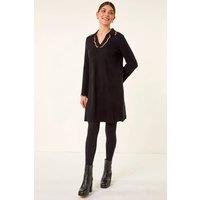 Roman Women's Scalloped Edge Knit Dress in Black | Size: 12
