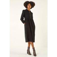 Roman Women's Corduroy Zip Detail Midi Dress in Black | Size: 20