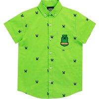 Minecraft Boy's Gaming Button Up Shirt in Green | Size: 13-14 Years