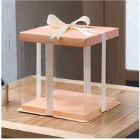 Living and Home Clear Plastic Cake Box with Ribbon in Pink