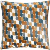 Furn Metro Blocks Velvet Jacquard Square Cushion in Orange | Size: 45 cm x 45 cm