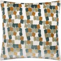 Furn Metro Blocks Velvet Jacquard Square Cushion in Green | Size: 45 cm x 45 cm