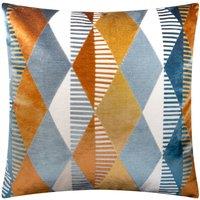 Furn Metro Harlequin Velvet Square Cushion in Orange | Size: 50 cm x 35 cm