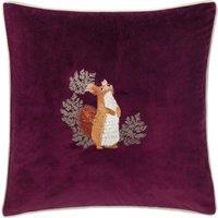 Furn Pineberry Forest Embroidered Velvet Cushion in Purple | Size: 45 cm x 45 cm