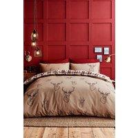 Catherine Lansfield 'Stag Check' Reversible Duvet Cover Set in Nude | Size: Single
