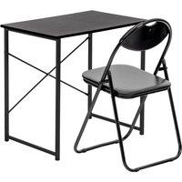 Harbour Housewares Wood Desk & Chair Set - Durable Compact PC Office Bedroom Study Set in Black