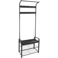 Harbour Housewares Coat Rack with Shoe Storage Bench - Curved Steel Frame Hall Coat Stand in Black