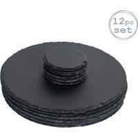 Argon Tableware 12 Piece Round Slate Placemats & Coasters Set in Grey